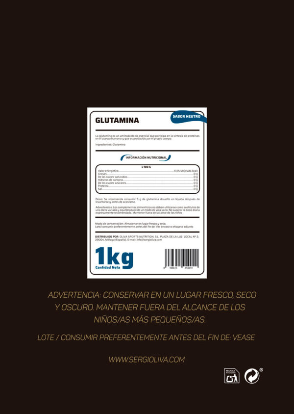 etiqueta nutricional de la glutamina